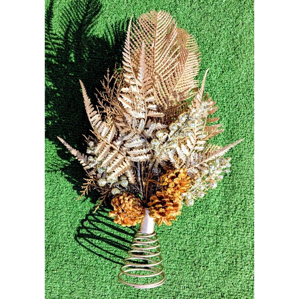 Woodland Gold Bouquet Gold Glitter Fancy Tree Topper Christmas Holiday Lane NIP